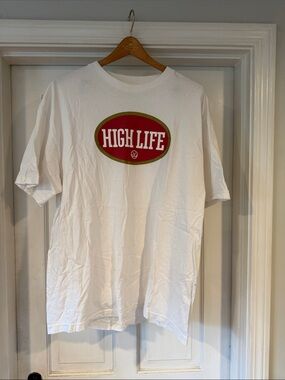 Just Living White Short-Sleeve Tee with Red and Olive Logo